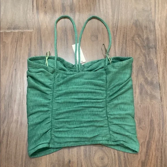 Anthropologie Green Ruched Spaghetti Strap Top - Picture 6 of 6